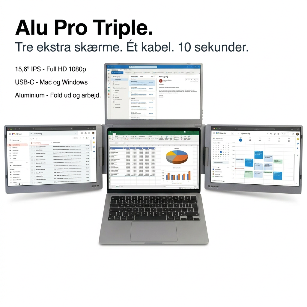 Alu Pro kannettava kolmen näytön laajennin – 15,6"